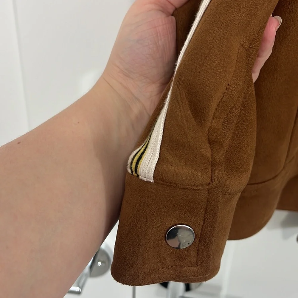 Smyth Medium Brown Tan Long Sleeve Stripe Full Zip Jacket with Pockets
